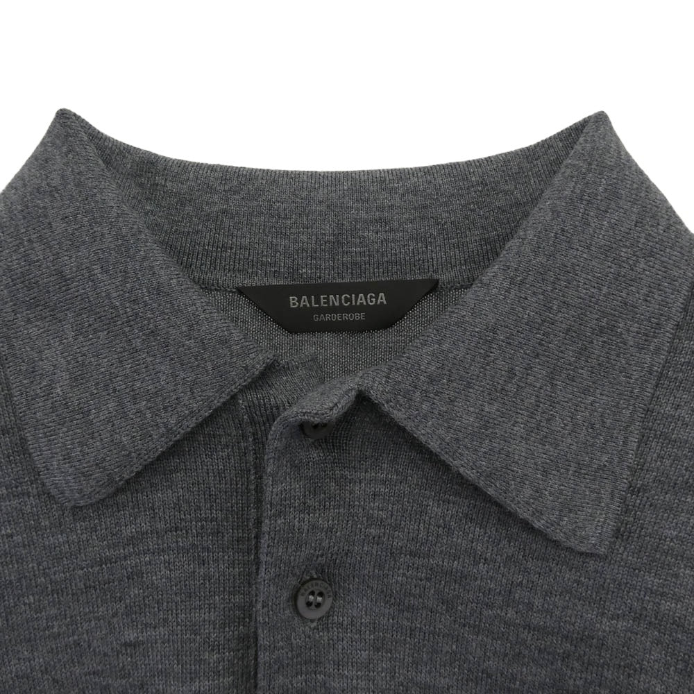 BALENCIAGA バレンシアガ 849966 T1756 2025 GARDEROBE ジャージー ウール ニット ポロシャツ グレー系 S【中古】 - Image 3