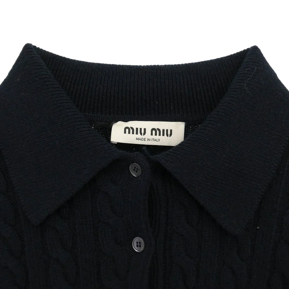 MIUMIU ミュウミュウ MML997 2024 ロゴ カシミヤ ケーブル ニット セーター ネイビー ネイビー系 44【中古】 - Image 3