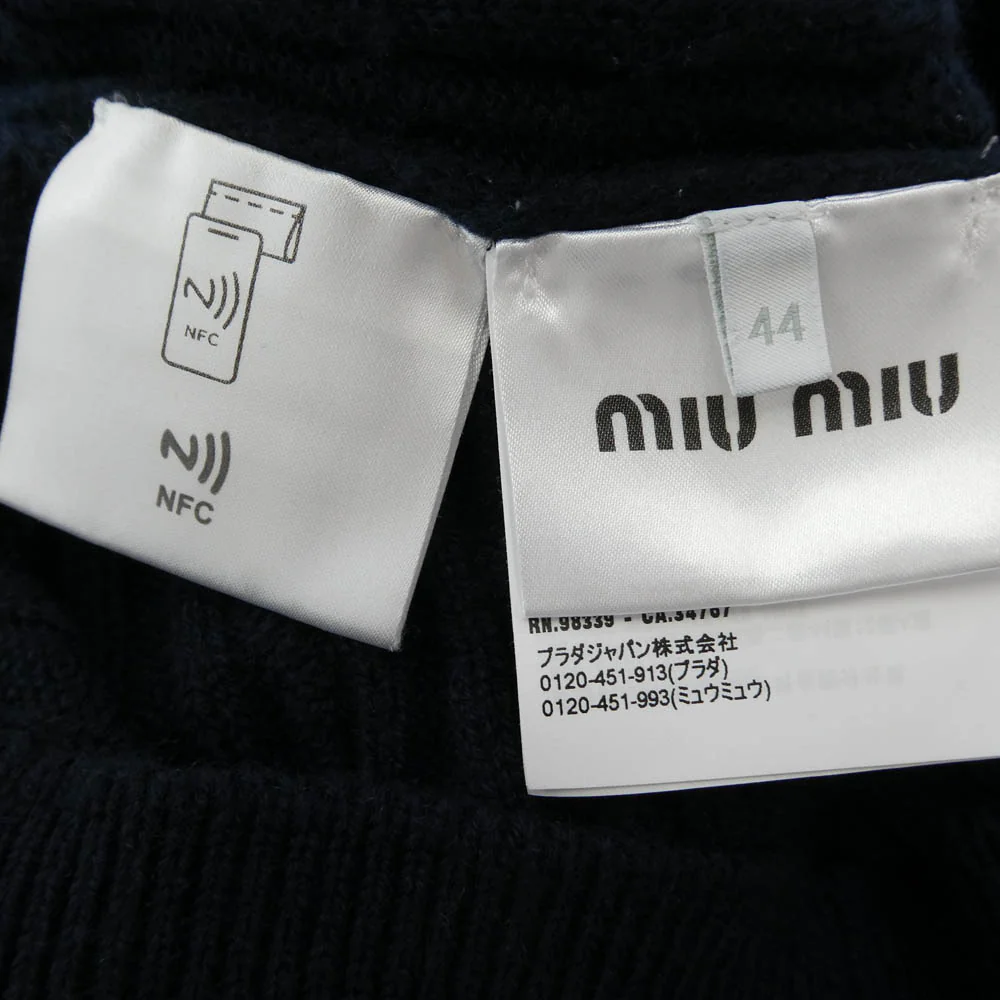 MIUMIU ミュウミュウ MML997 2024 ロゴ カシミヤ ケーブル ニット セーター ネイビー ネイビー系 44【中古】 - Image 5