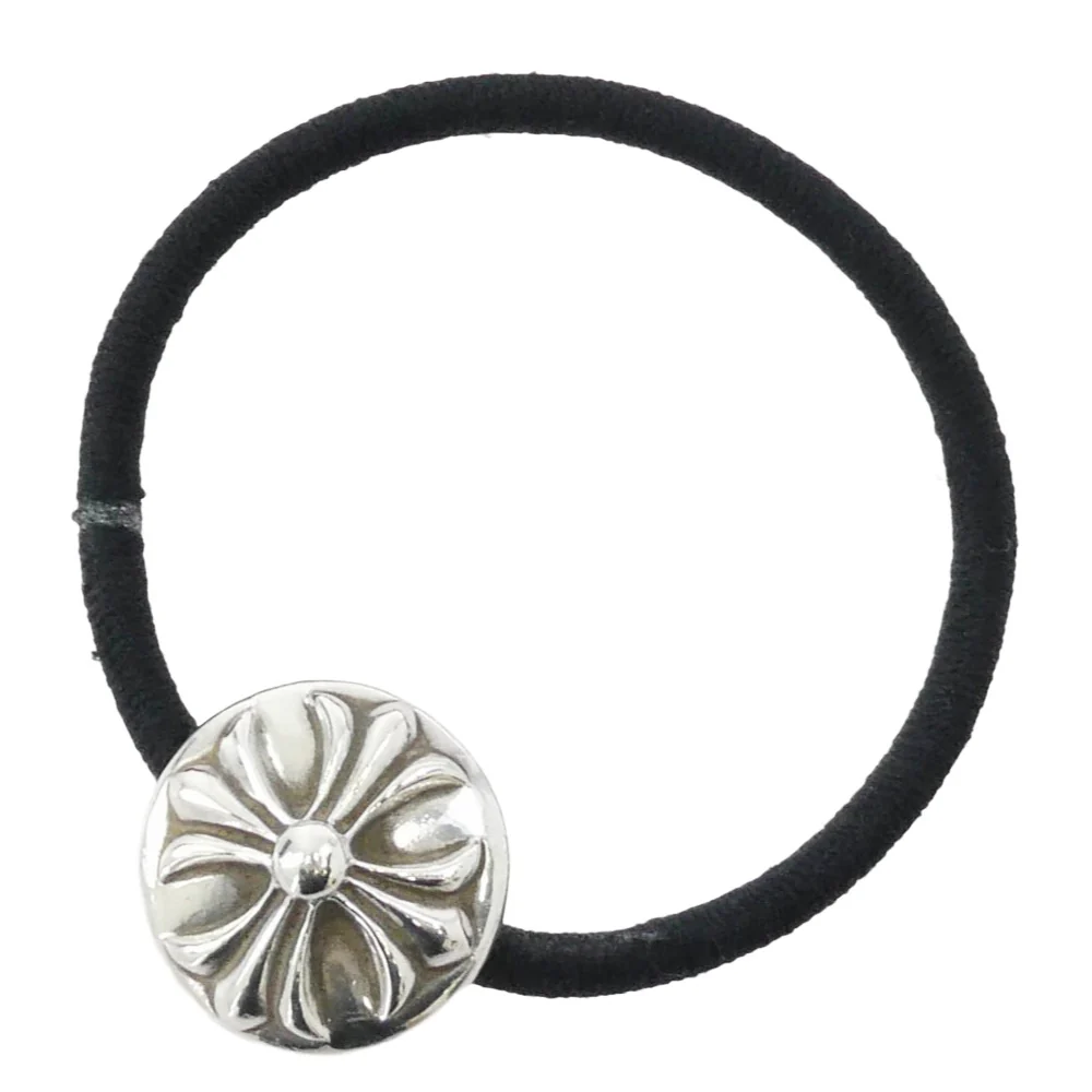 CHROME HEARTS クロムハーツ(原本無) HAIRBAND クロスボール ヘアバンド ヘアゴム コンチョ シルバー系 ブラック系【中古】
