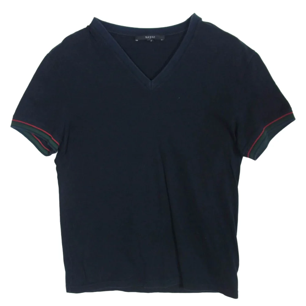 GUCCI グッチ 269121 X3431 シェリーライン コットン vネック Tシャツ 半袖カットソー ネイビー系 S【中古】