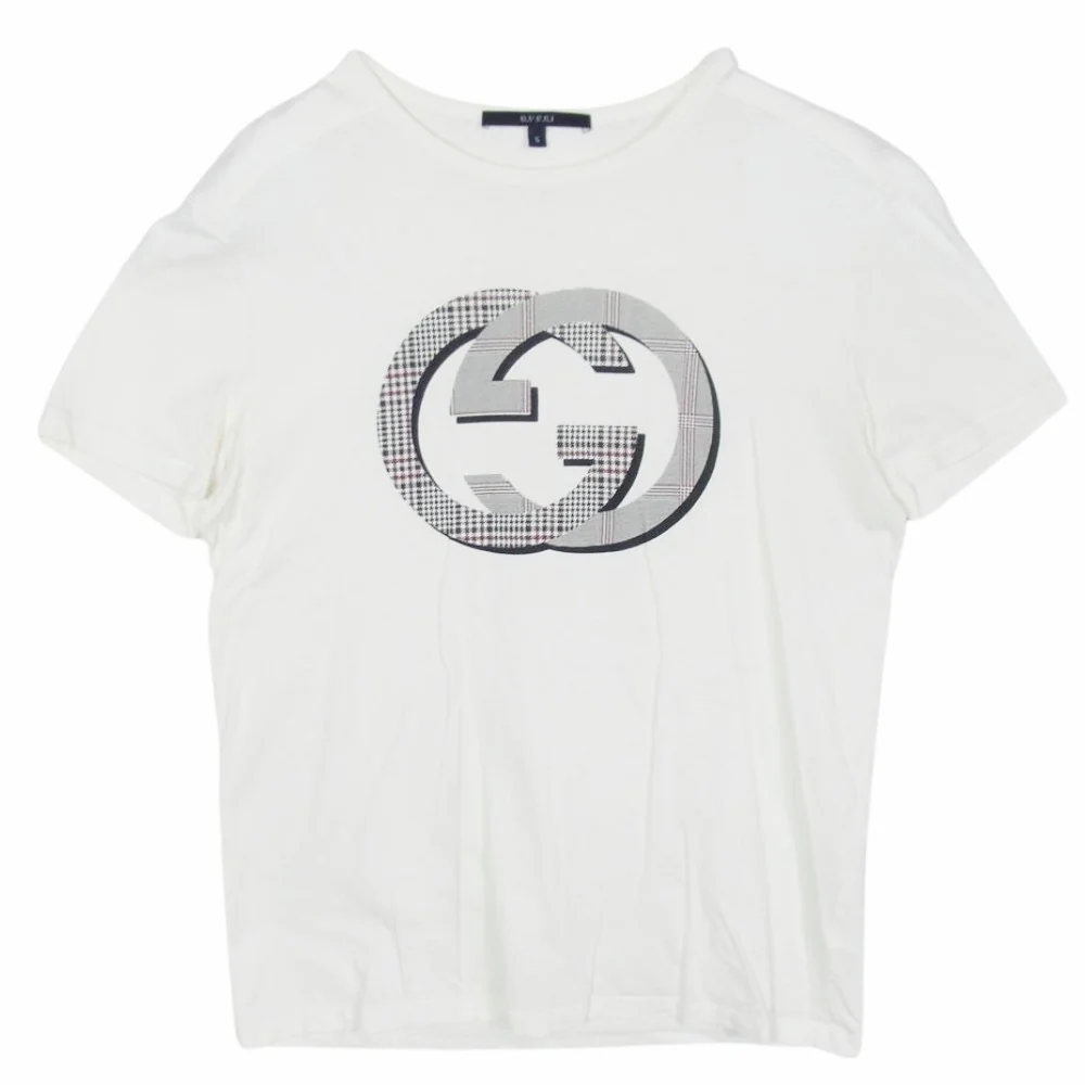 GUCCI グッチ 287689 X3719 インターロッキング GGロゴ チェック柄 Tシャツ 半袖カットソー ホワイト系 S【中古】