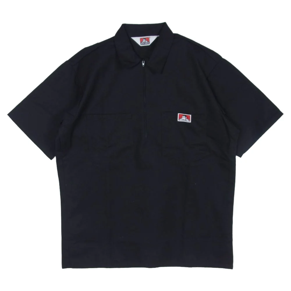 BEN DAVIS ベンデイビス 90s USAS製 question marks the store プリント ハーフジップ 半袖 ワーク シャツ ブラック系 M【中古】