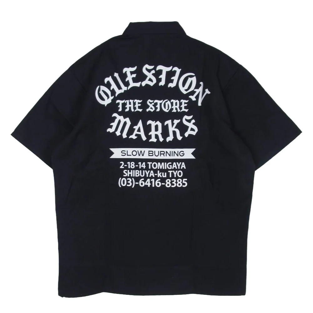 BEN DAVIS ベンデイビス 90s USAS製 question marks the store プリント ハーフジップ 半袖 ワーク シャツ ブラック系 M【中古】 - Image 2