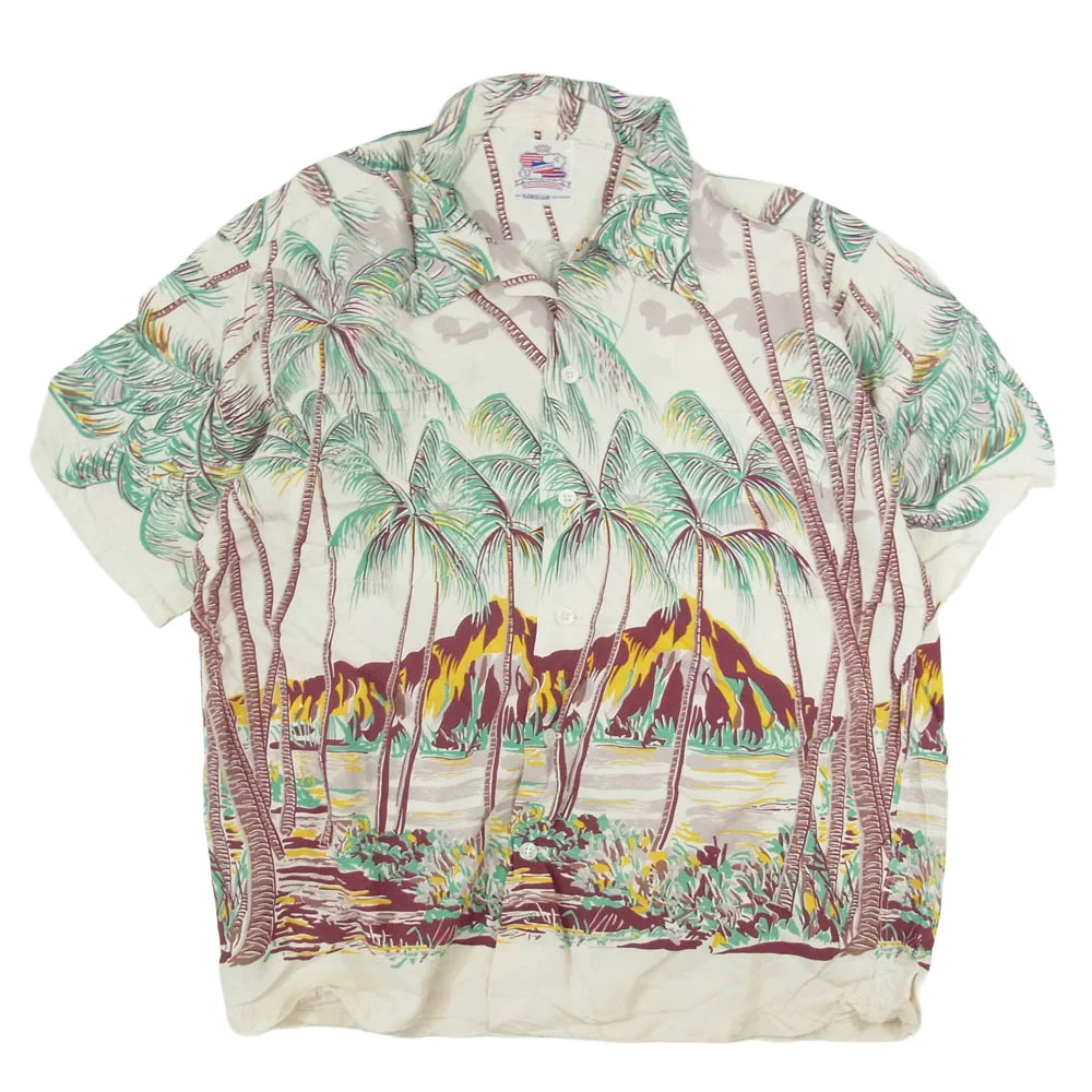 SUN SURF サンサーフ DK36202 DUKE KAHANAMOKU デュークカハナモク SP スペシャル COCONUT PALMS & DIAMOND HEAD アロハ ハワイアン 半袖 シャツ ホワイト系 L【中古】