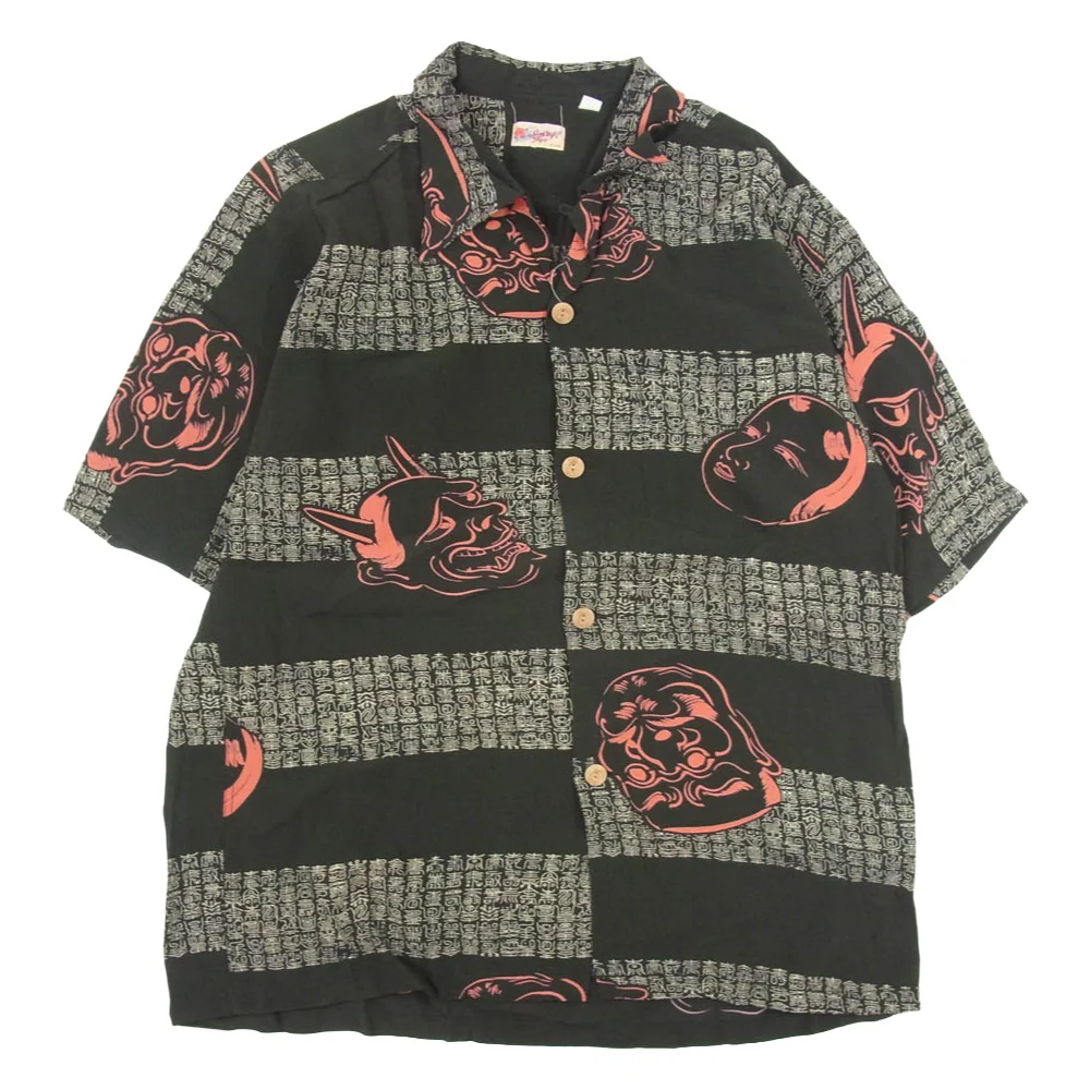 SUN SURF サンサーフ SS37790 NOH-MEN 能面 アロハ ハワイアン 半袖 シャツ ブラック系 M【中古】
