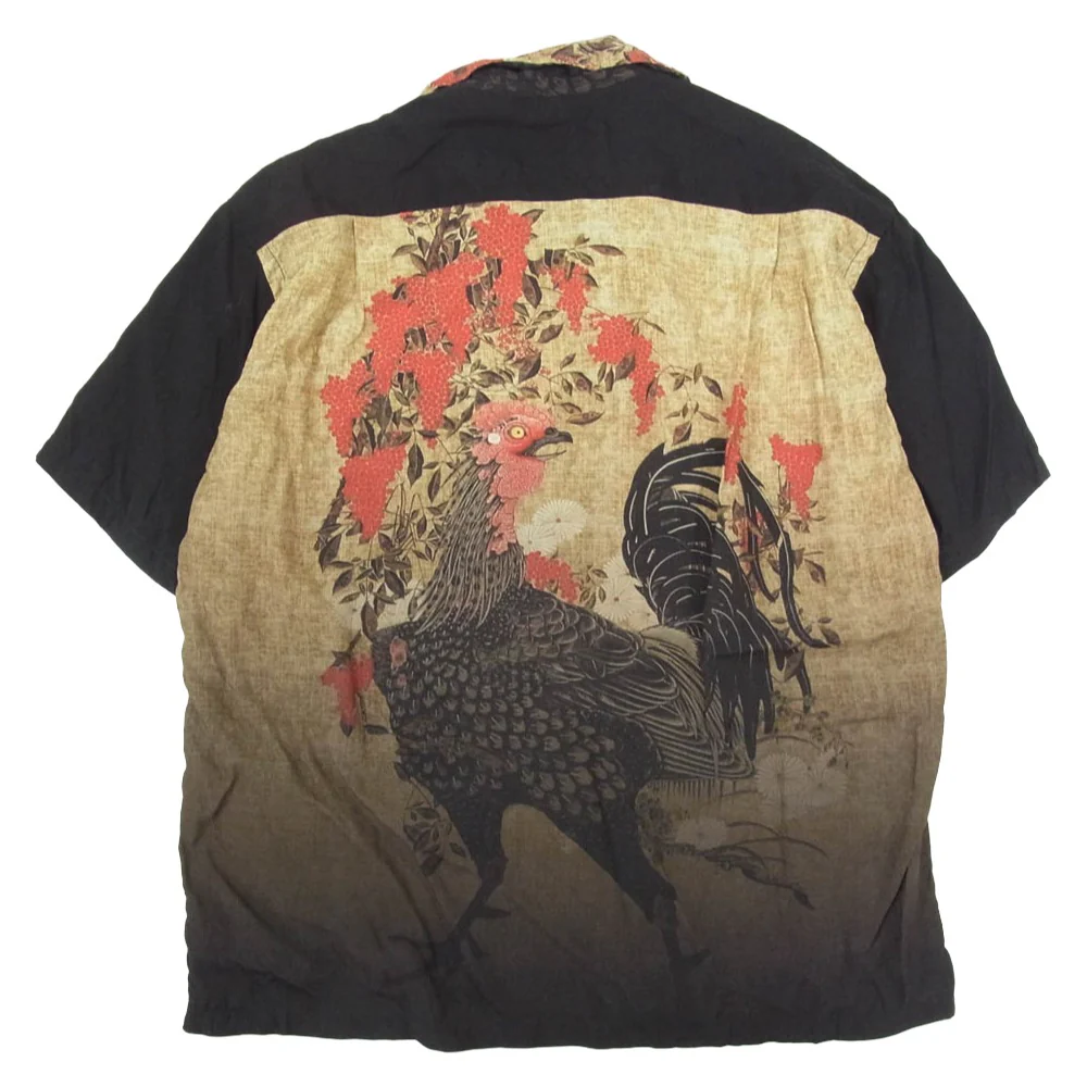 SUN SURF サンサーフ SS38716 SP スペシャル 伊藤若冲 動植綵絵 南天雄鶏図 アロハ ハワイアン 半袖 シャツ ブラック系 M【中古】 - Image 2