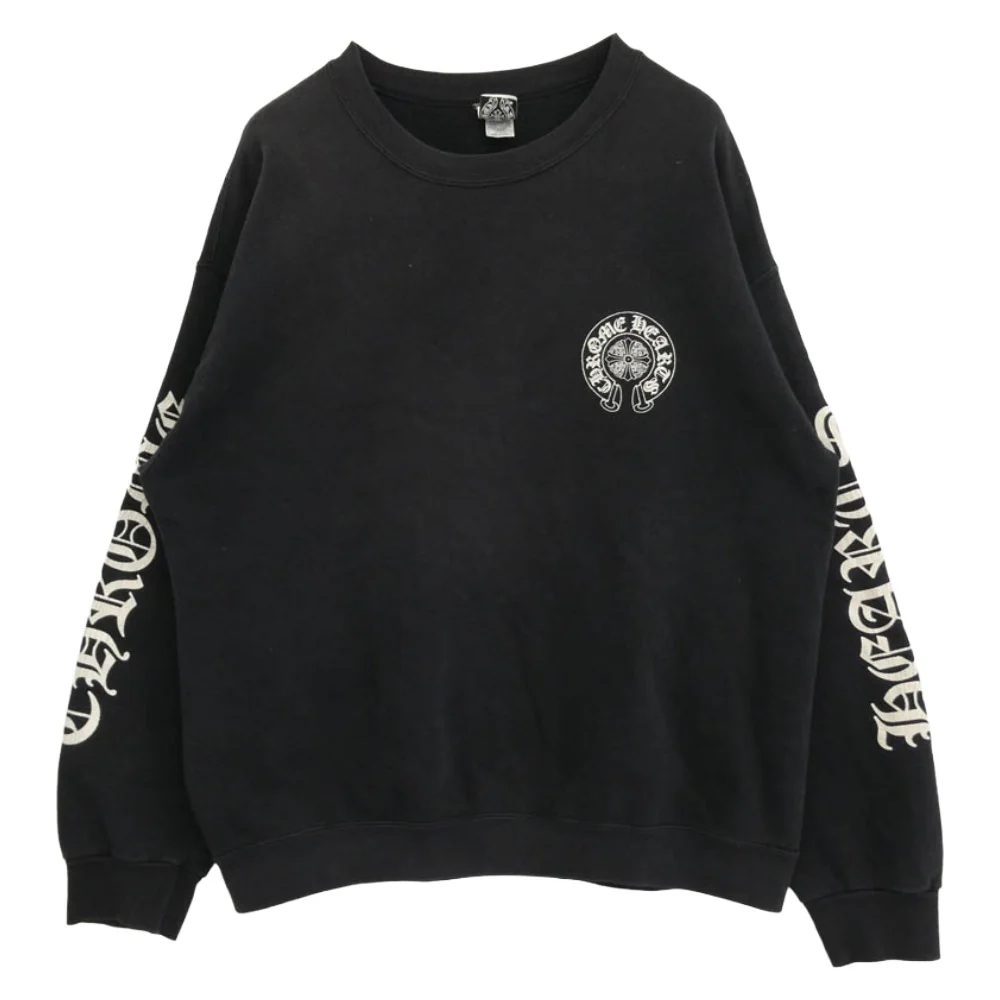 CHROME HEARTS クロムハーツ(原本無) 90s OLD LOGO HORSESHOE オールド バックホースシュー 袖ロゴ アームロゴプリント クルーネック スウェット ブラック系 L【中古】