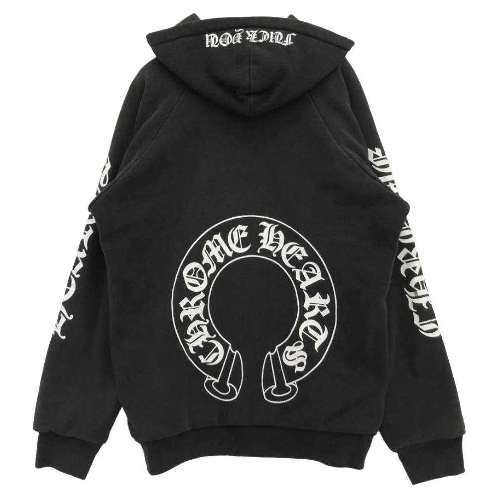CHROME HEARTS クロムハーツ（原本無） OLD HORSESHOE HOODIE 裏地サーマル オールド ファックユー バックロゴ プルオーバー パーカー ブラック系【中古】 - Image 2
