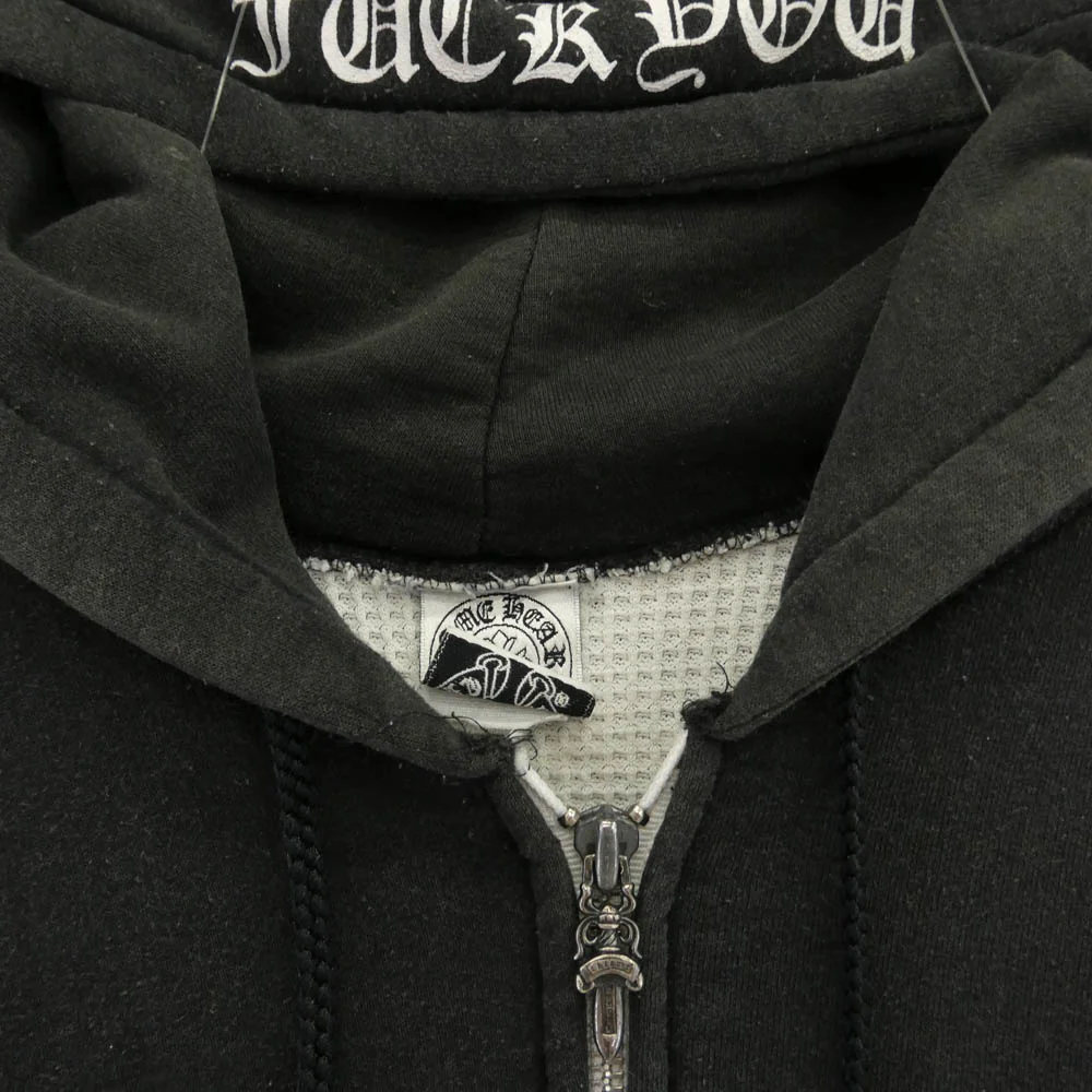 CHROME HEARTS クロムハーツ（原本無） OLD HORSESHOE HOODIE 裏地サーマル オールド ファックユー バックロゴ プルオーバー パーカー ブラック系【中古】 - Image 3