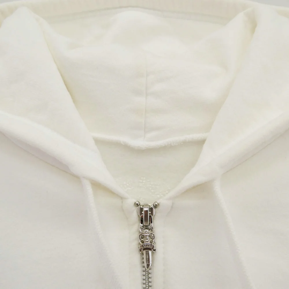 CHROME HEARTS クロムハーツ（原本無） SWTSHRT HD ZIP 袖ロゴ アームロゴプリント ジップアップ パーカー 白 オフホワイト系 M【中古】 - Image 3