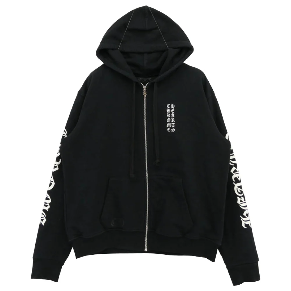 CHROME HEARTS クロムハーツ(原本無) SWTSHRT HD ZIP 裏地サーマル 袖ロゴ アームロゴプリント ジップアップ パーカー 黒 ブラック系 M【中古】