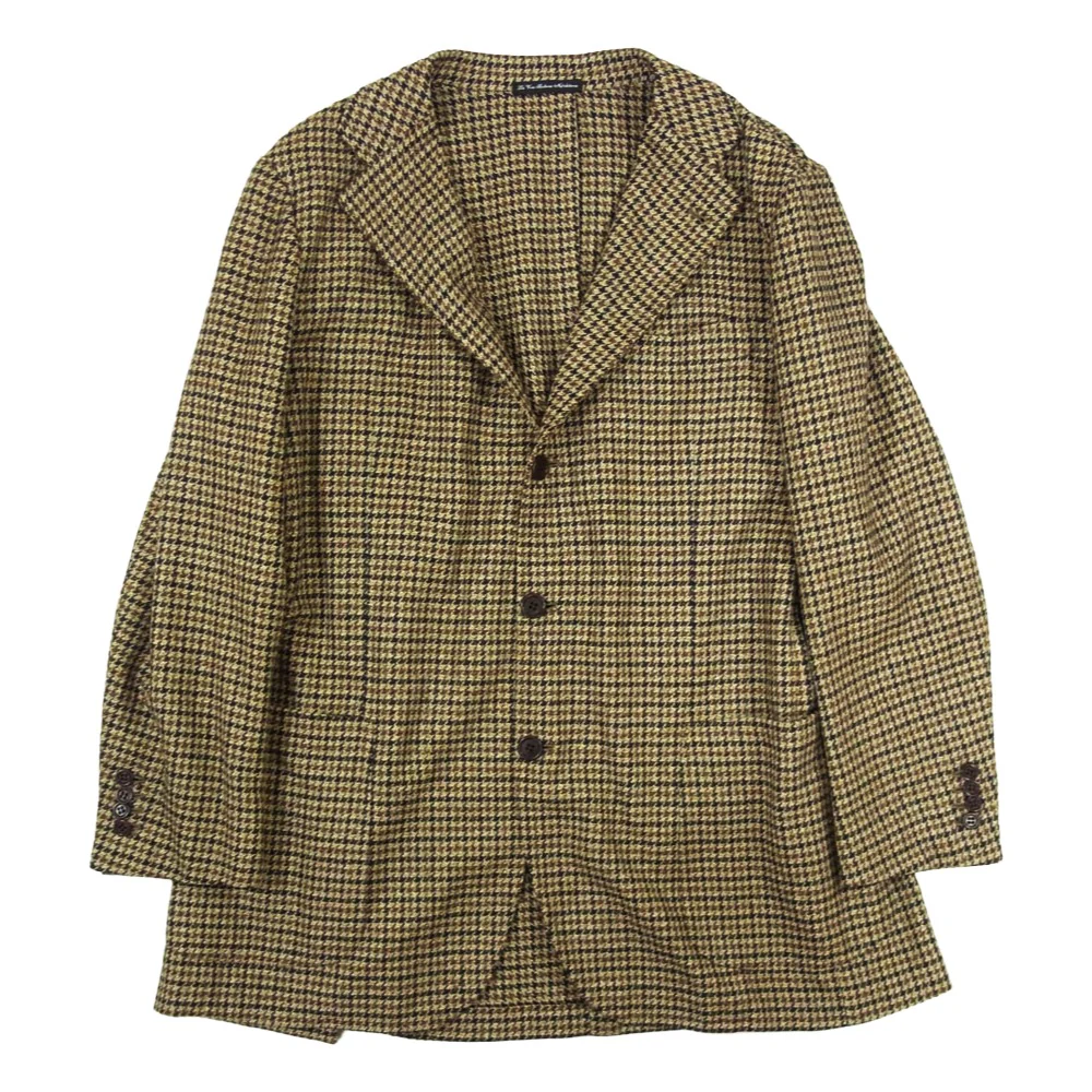ラベラ サルトリア ナポレターナ 3B 千鳥格子柄 ウール カシミヤ テーラード ジャケット ブラウン系 52【中古】