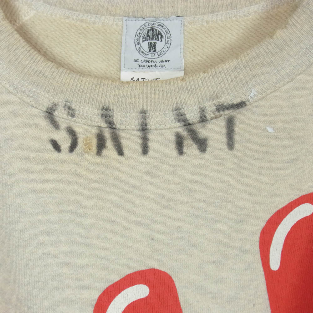 SAINT MICHAEL セントマイケル 21AW EU-A21-0000-052 EMOTIONALLY UNAVAILABLE S/S Sweat ウォッシュ加工 ロゴプリント 半袖 スウェットシャツ ベージュ系 XL【中古】 - Image 3