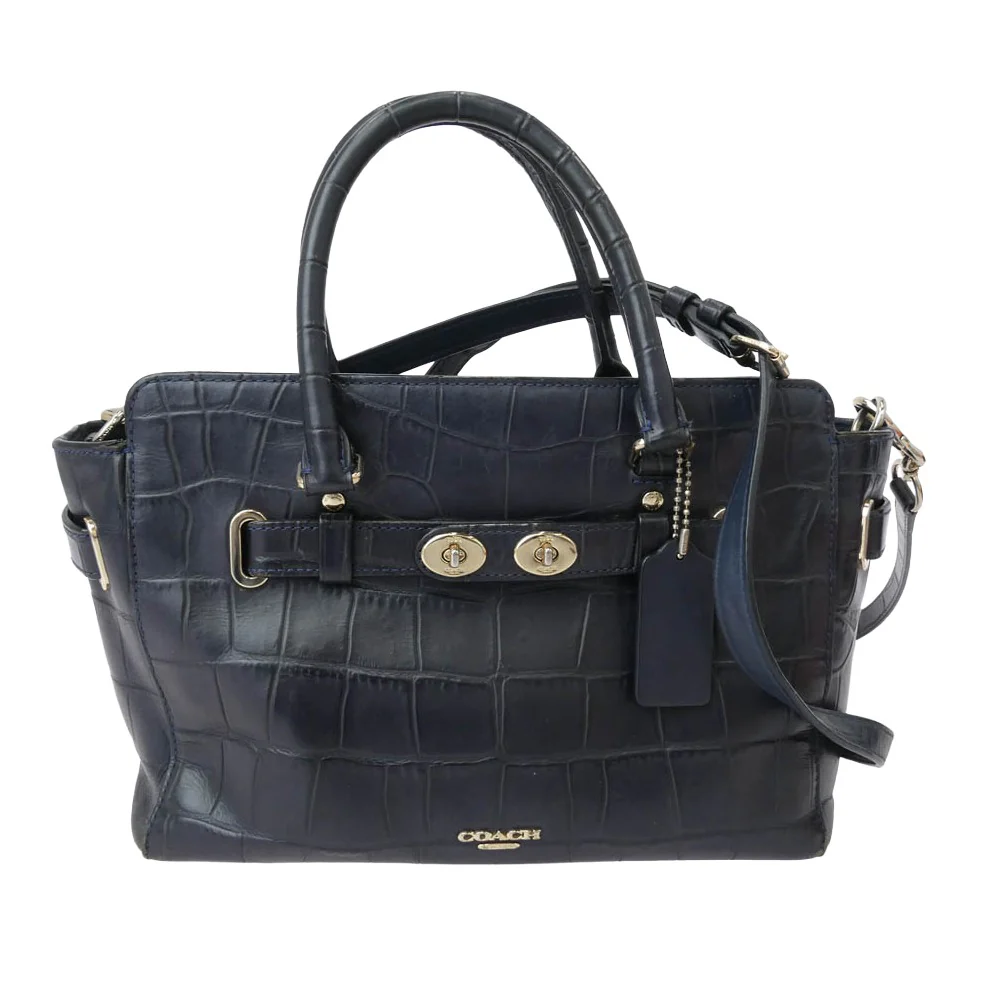 COACH コーチ K1623-F55876 キャリーオール クロコ型押し 2WAY ハンド ショルダー バッグ ネイビー系【中古】