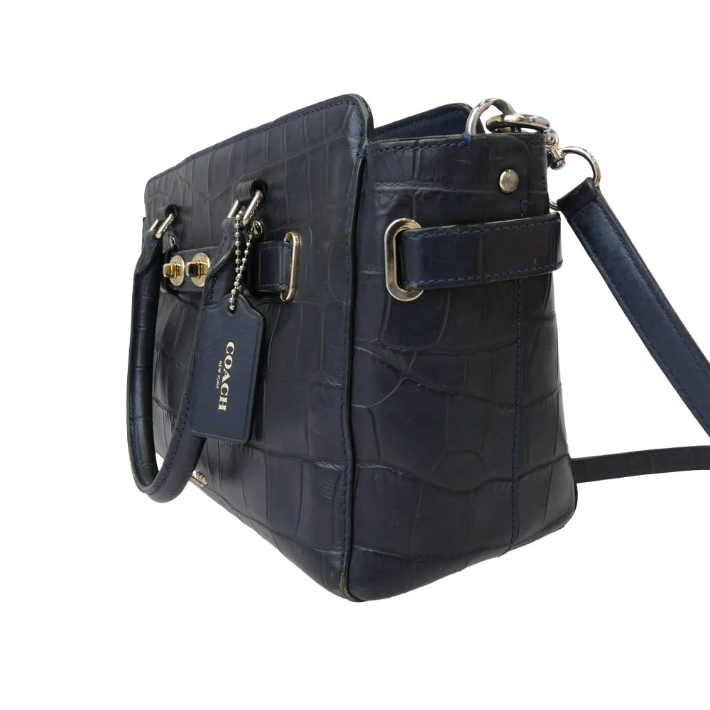 COACH コーチ K1623-F55876 キャリーオール クロコ型押し 2WAY ハンド ショルダー バッグ ネイビー系【中古】 - Image 3