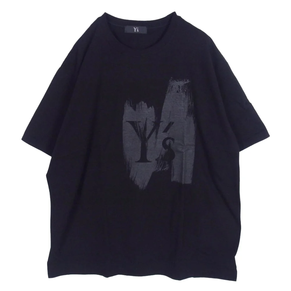 Y's Yohji Yamamoto ワイズ ヨウジヤマモト YR-T61-961 Y'S LOGO BLUSH PRINT HALF SLEEVE T ブラッシュドロゴプリント クルーネック 半袖 Tシャツ ブラック系 4【極上美品】【中古】