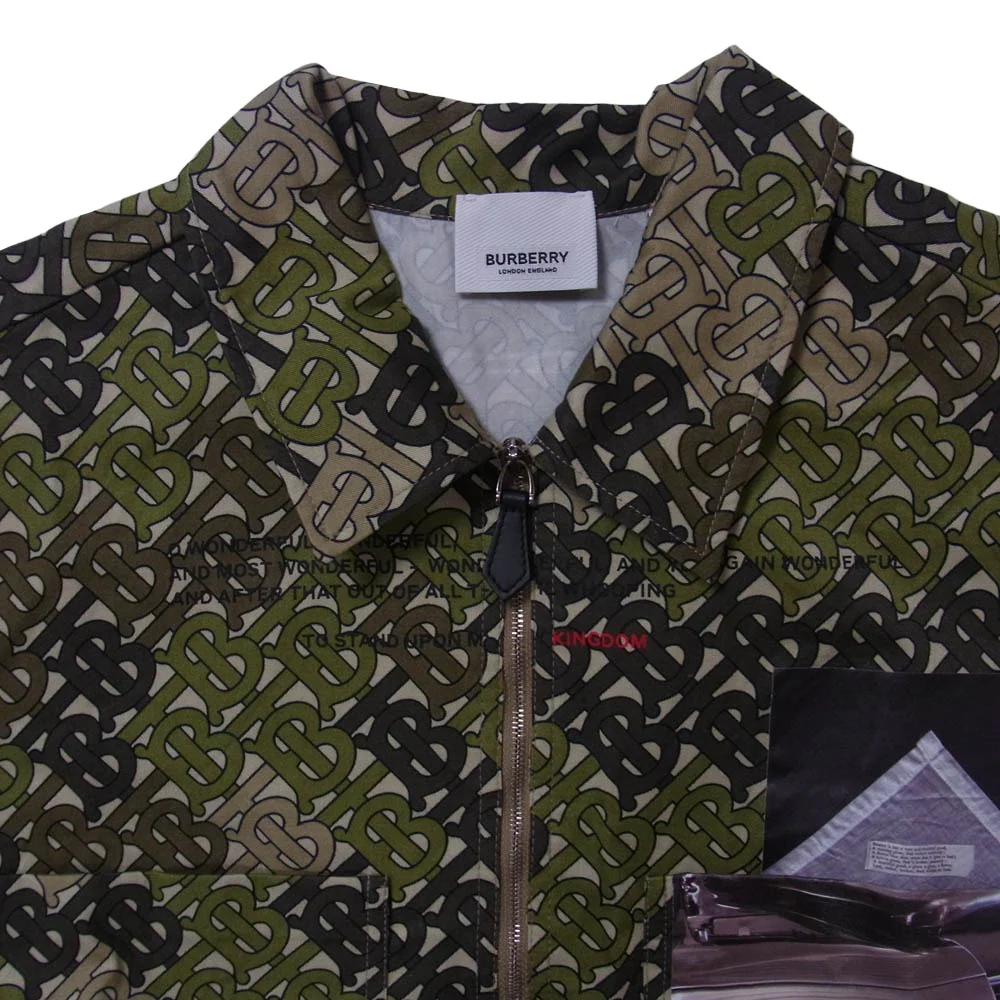 BURBERRY LONDON バーバリー ロンドン 4560514 TBロゴ総柄 カモフラ ハーフジップ 半袖 シャツ グリーン系 36【中古】 - Image 3