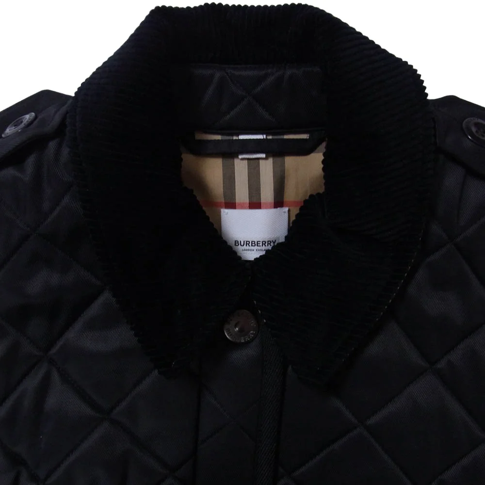 BURBERRY LONDON バーバリー ロンドン 8038326 2021 Future Archive カプセルコレクション 裏地ノバチェック 襟コーデュロイ キルティング切替 ベルテッド ハーフコート ジャケット ブラック系 40【中古】 - Image 3