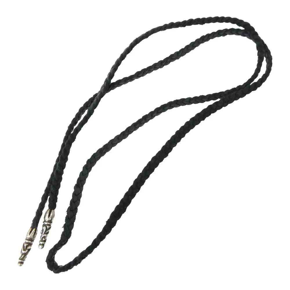 CHROME HEARTS クロムハーツ(原本無) LEATHER BRAID SCROLL スクロールチップ レザーブレイド レザーブレード ネックレス ブラック系 シルバー系【中古】