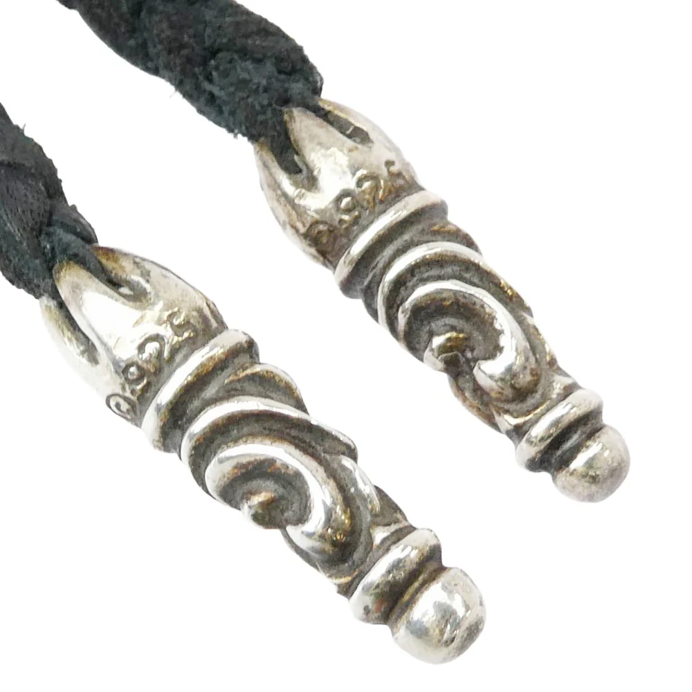 CHROME HEARTS クロムハーツ(原本無) LEATHER BRAID SCROLL スクロールチップ レザーブレイド レザーブレード ネックレス ブラック系 シルバー系【中古】 - Image 2