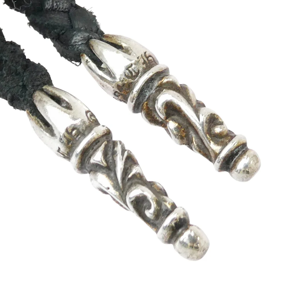 CHROME HEARTS クロムハーツ(原本無) LEATHER BRAID SCROLL スクロールチップ レザーブレイド レザーブレード ネックレス ブラック系 シルバー系【中古】 - Image 3