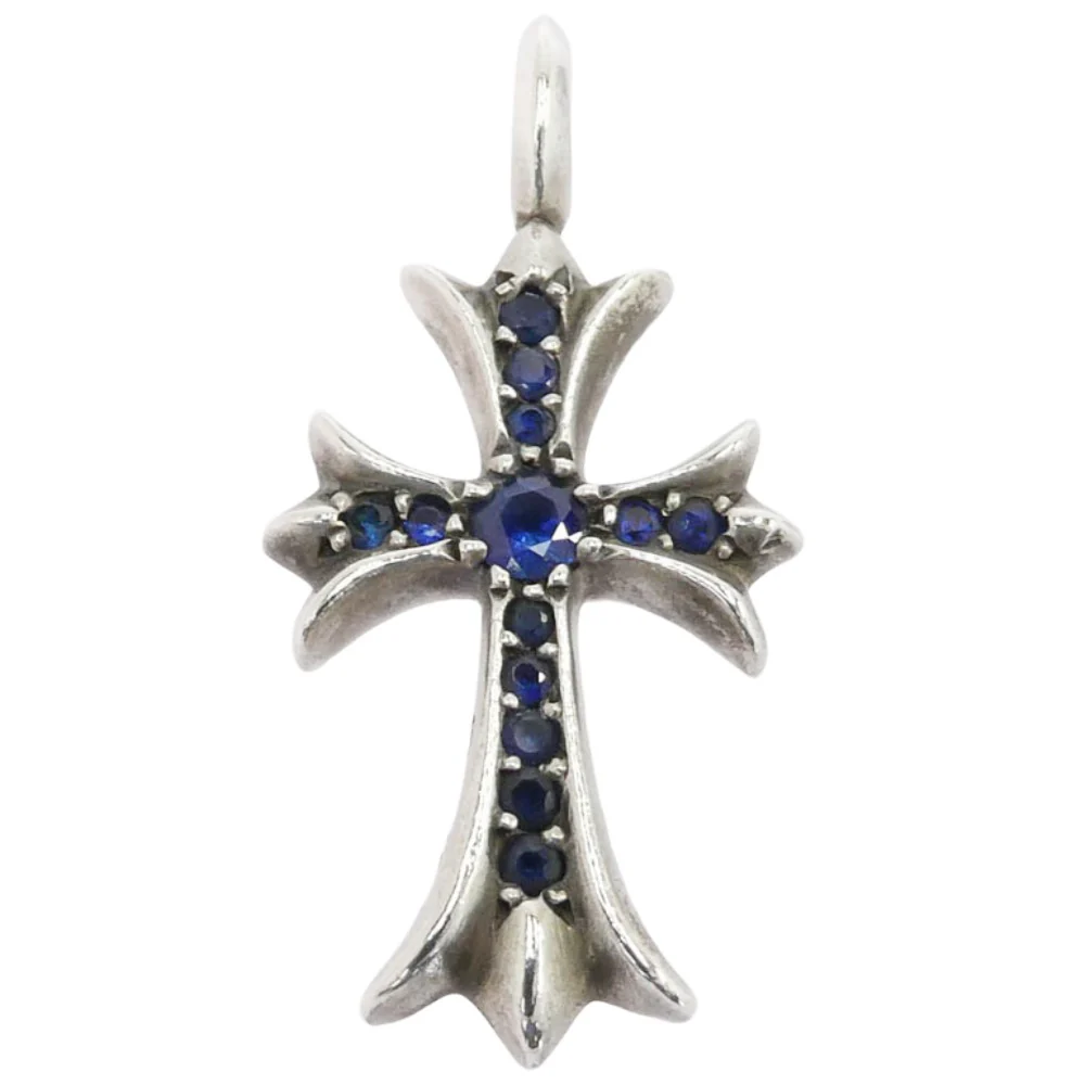 CHROME HEARTS クロムハーツ(原本無) TNY CRSF P SAP タイニーファット クロス PAVE パヴェサファイア ペンダントトップ シルバー系 ブルー系【中古】