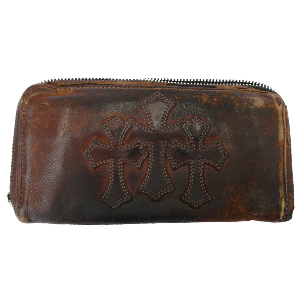 CHROME HEARTS クロムハーツ（原本無） REC F ZIP 3 セメタリー クロスパッチ ラウンドファスナー ウォレット ダークブラウン系【中古】