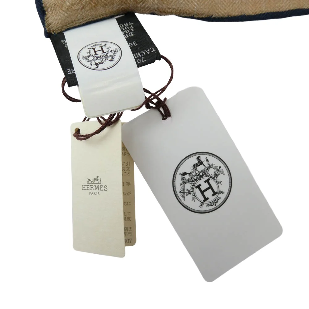HERMES エルメス カレジェアン 船乗りのタトゥー・バンダナ カシミヤ シルク スカーフ ネイビー系 ライトブラウン系【新古品】【未使用】【中古】 - Image 5