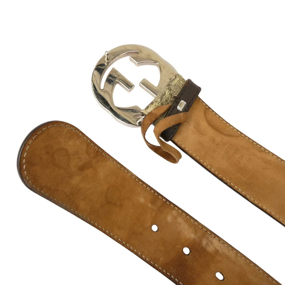 GUCCI グッチ インターロッキングG GG総柄 バックル レザー ベルト ブラウン系【中古】 - Image 3